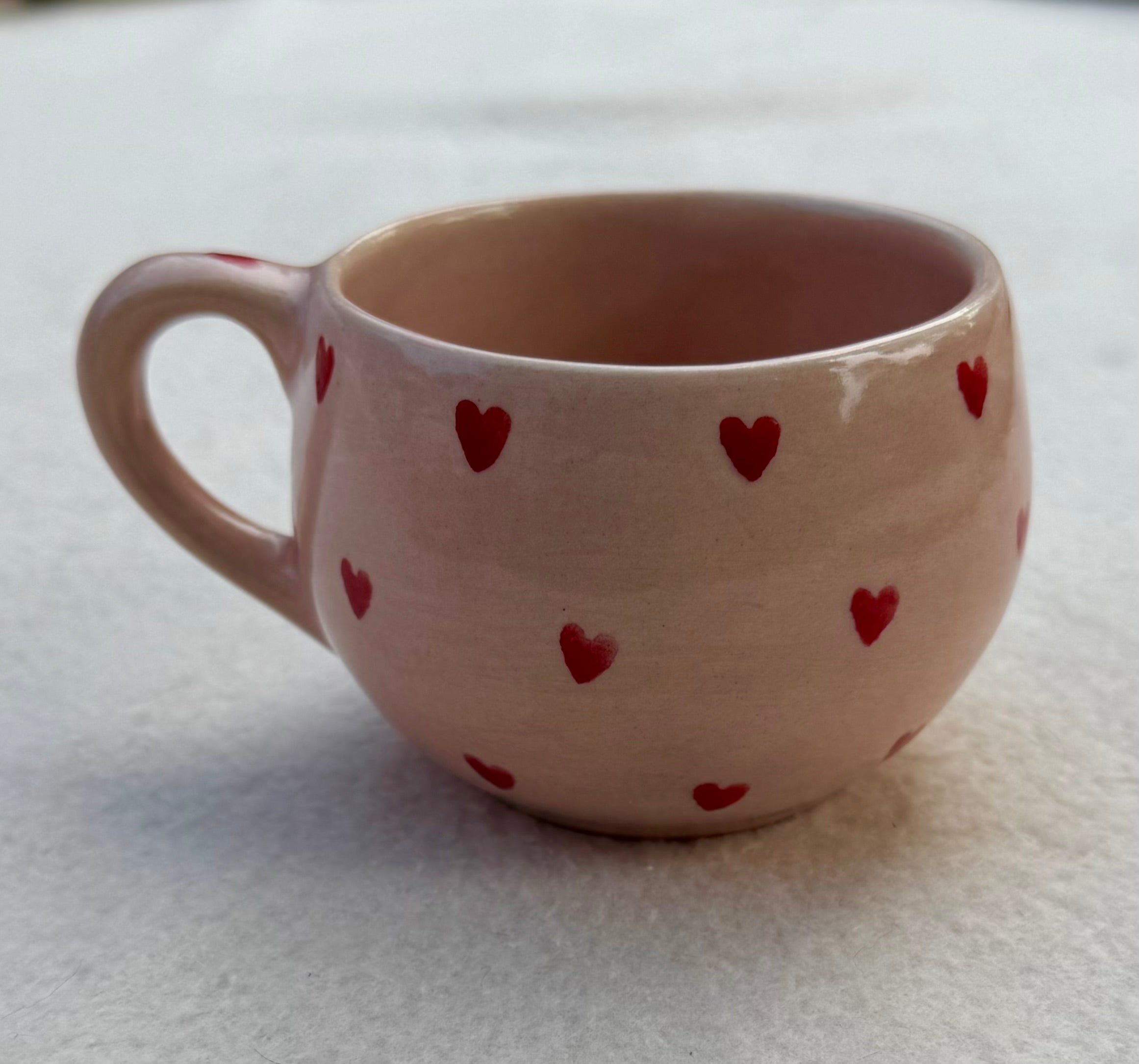 Pink With Red Hearts Malmo Mug Small Clayworks Pink With Red Hearts Malmo Mug Small Clayworks
